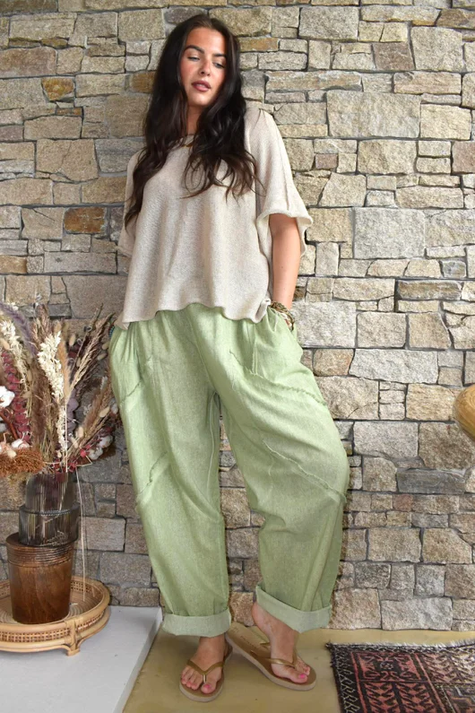 Rustic Nature Linen Blend Barrel Pant Washed Lawn